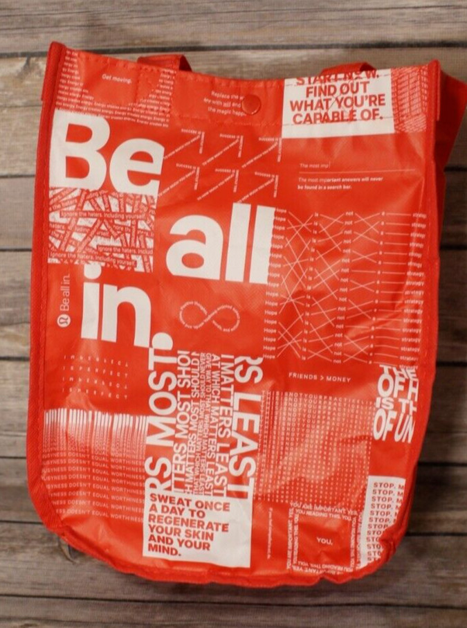LULULEMON Reusable Shopping Bag Tote Small Red Be All In 12″ x 9″ snap closure
