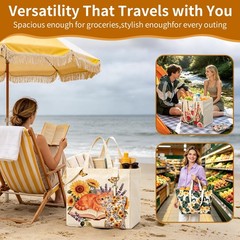 Large Canvas Grocery Tote Bag, 3 Pack Heavy Duty Cotton Canvas Totes with Rem…