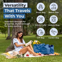 Canvas Grocery Bag 3pc Jumbo Set with Real Pockets, Long Shoulder Strap and S…