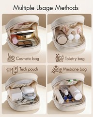 Vlando Mini Makeup Bag, Small Bag for Purse with Slip-in Cream White