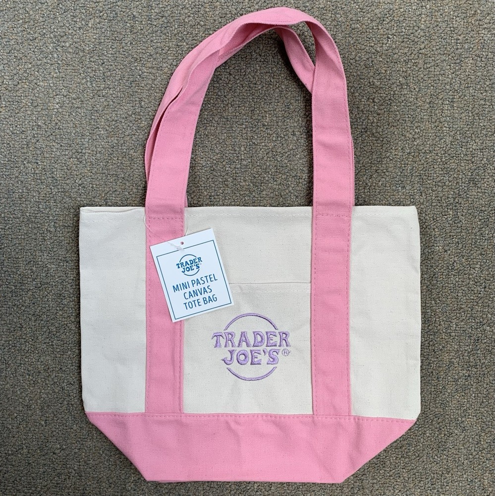 NWT Trader Joe’s Mini Pastel Canvas Tote Bag, Delicate Pink