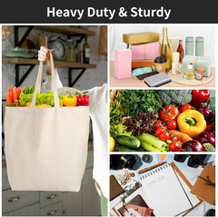 Blank Tote Canvas Bag with Zipper, 3Pcs 19.7X15.7 Inch Bags with Handles, 12Oz H