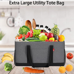 Extra Large Utility Tote Bag, Foldable Reusable Grocery Bags with Metal Wire Fra