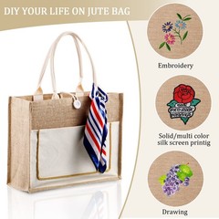 8 Pcs Burlap Tote Bags Bulk Large Jute Tote with Handles Reusable Canvas Gift…
