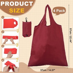 4 Pack Foldable Travel Bag with Handles, Washable Shopping Tote Pouch, Burgundy
