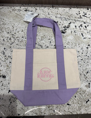 RARE MISPRINT Trader Joe’s Small Canvas Tote Bag Purple/Beige 13x6x11