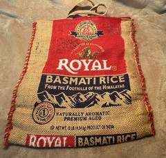 2 Royal Basmati Rice Repurposed Recycled Zipper Closure Burlap Bags Rustic Decor