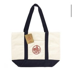 Authentic Trader Joe’s Large Navy & Beige Shopping Bag Tote Foldable 20x6x15in