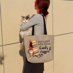 Just Love Books & Coffee Tote Bag Reusable Grocery Bags Cute Aesthetic Shoppi…