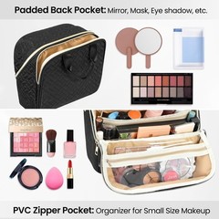 Makeup Bag, Large Capacity with Room for Brushes and Mirror, Travel Black