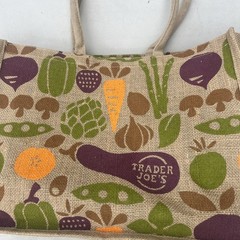 Trader Joe’s Jute Burlap Expandable Tote Bag Vegetables Eggplant Large