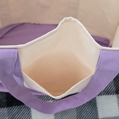 Trader Joe’s Large Colorblock Tote Bag Purple/Beige Cotton Blend 21x14x11