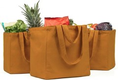 Canvas Grocery Bag 3pc XL Set W/ Real Pockets Long Shoulder Strap & Short