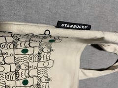 Starbucks Canvas Tote Bag Lined Reusable All-Over Cups Beige/Green 15x12x5