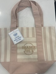 Trader Joe’s Limited Mini Canvas Pastel Striped Tote Bag ‘26 Beige/Tan Authentic