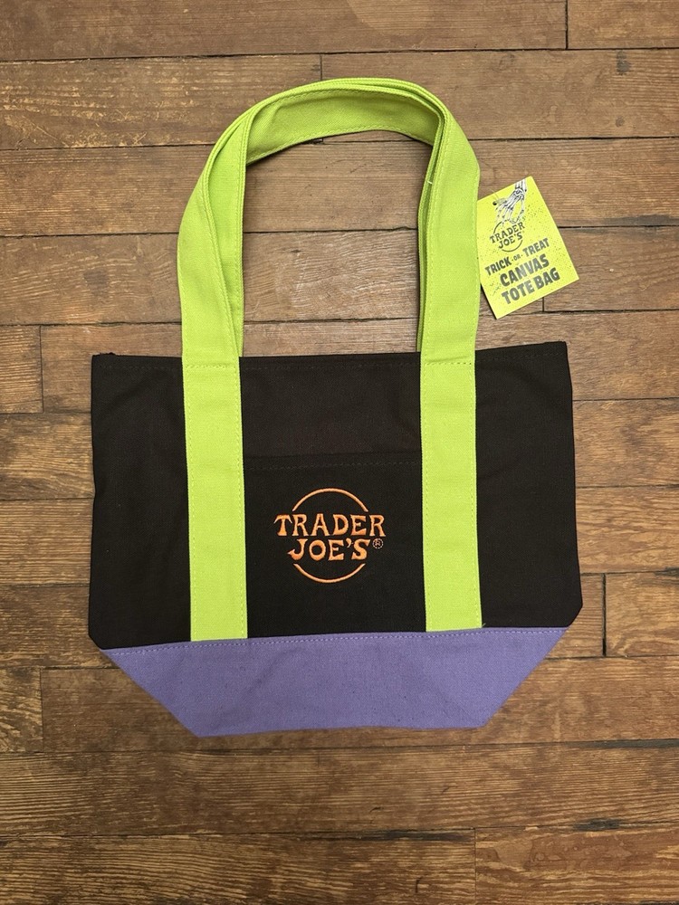 NWT Trader Joes Halloween Tote Bag Limited multi colored Black Purple Green