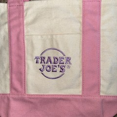 Trader Joe’s Mini Tote Bag Pink Handles With Lavender Embroidery New
