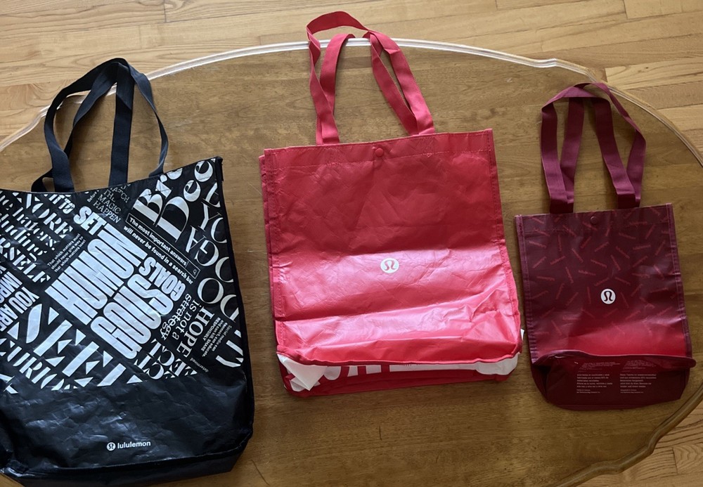 3 Lululemon Top Handle Tote Shopping bags Red Black Different Sizes