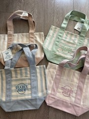 NEW Trader Joes Pastel Canvas Mini Striped Tote Bag Set of 4 Pink Blue Tan Green