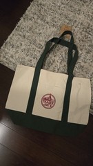 Trader Joe’s Canvas Tote Bag Foldable Beige Green Reusable Shopping