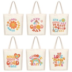 6 Pcs Aesthetic Canvas Tote Bag for Grocery Reusable Shopping Bags Cute Prepp…