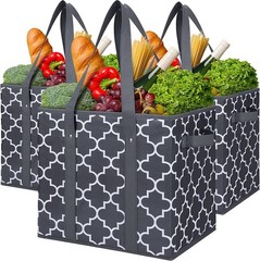 3 PCS Reusable Grocery Bags Foldable Washable Large Storage Bins Dark Grey