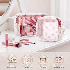 Kacctyen 2 Pcs Clear Pink Bow Makeup Bag with Zipper Coquette clear, pink