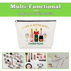 Champagne Lover Gifts Makeup Bag Wine Trip Gift for Cocktail Off White
