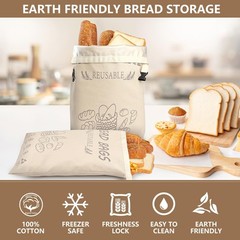 Reusable Bread Bag for Homemade Sourdough, 2 Pack XL 12.5″ x 17″, Beige