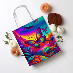 Bee Dragonfly Sunflower Canvas Tote Bag Reusable Grocery Beach Shopping Bag