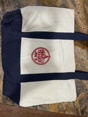 Trader Joe’s Canvas Tote Bag Foldable White Navy Blue Reusable Shopping