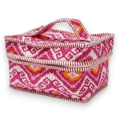 Vastra Looms Block Print Makeup Bag Quilted Pouch, Travel Toiletry Pink