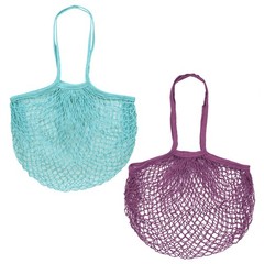 2-Pack Mesh Net String Grocery Bags [Purple-Pink, Blue-Green,Long Handle]