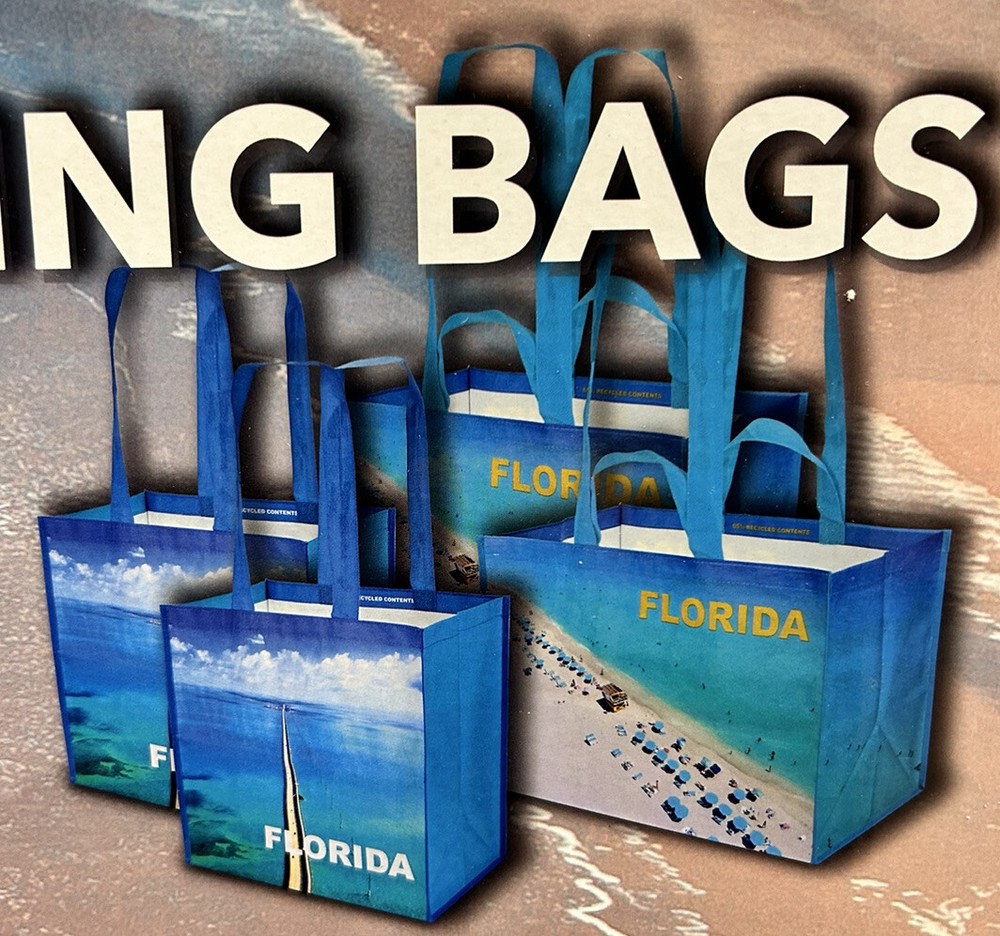 Keep Cool Florida Reusable Bags 4Pack Beach Scene & 7 Mile Bridge-XL & L NEW