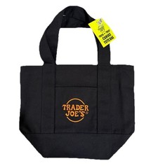 Trader Joe’s Mini Tote Set Of 2-Black & Orange Reusable Canvas Shopping Bags NEW