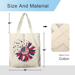 4th of July Canvas Tote Bag For Women Aesthetic Sunflower American Flag