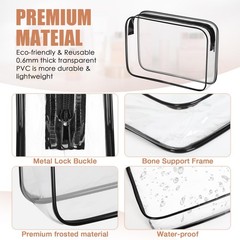 3 Pack Clear Toiletry Bag, TSA Approved 9.8 x 7.4 x 2.3 inches, 3 Black