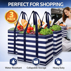Reusable Grocery Bags 3 Pack Large Collapsible Heavy Duty Shopping Tote Bags