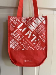 LULULEMON Small RED & WHITE Tote Reusable Shopping Bag 9″ x 11″ x 4” EUC