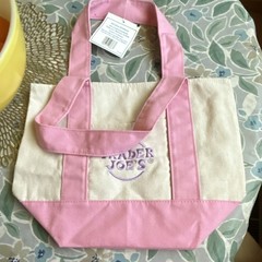 Trader Joe’s Foldable Pink Beige Canvas Color Block Tote Bag