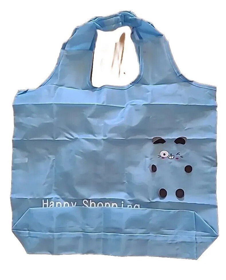 Blue Nylon Reusable Foldable Shopping Bag Tote,Lightweight For Purse,Korea, New