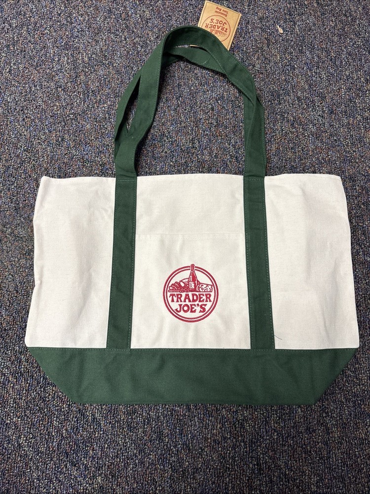 Trader Joe’s Bag Canvas Reusable Heavy Cotton Basic Style Hunter Green Large