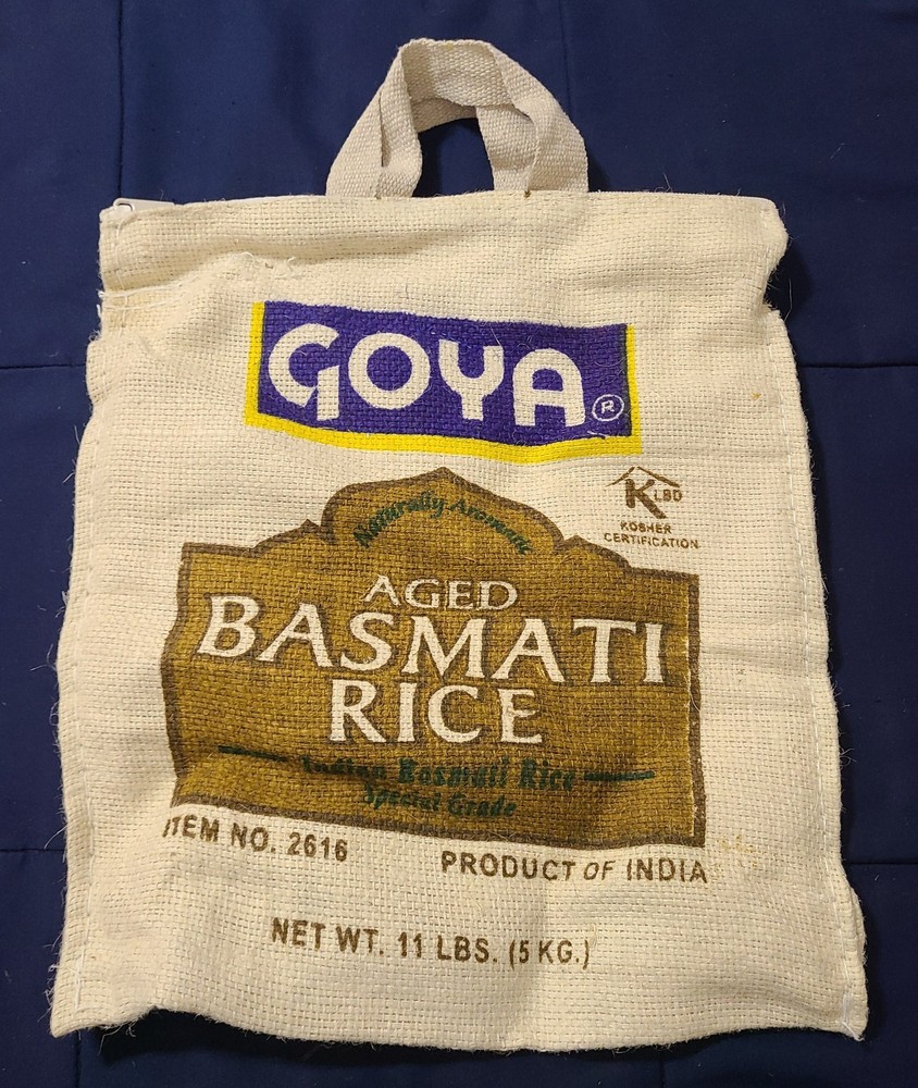 Goya Basmati Rice Burlap Tote Bag Reusable Market Eco Farmhouse Boho Zipper GUC