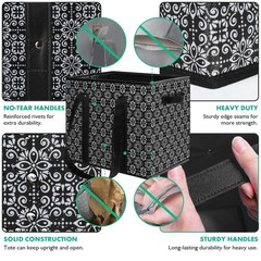 Black Large Water Resistant Foldable Reusable Grocery Tote Bags 3 Pack