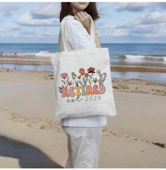 Floral Canvas Foldable Large Reusable Shopping Bag Beige Multicolor 14.8×13.4×9…