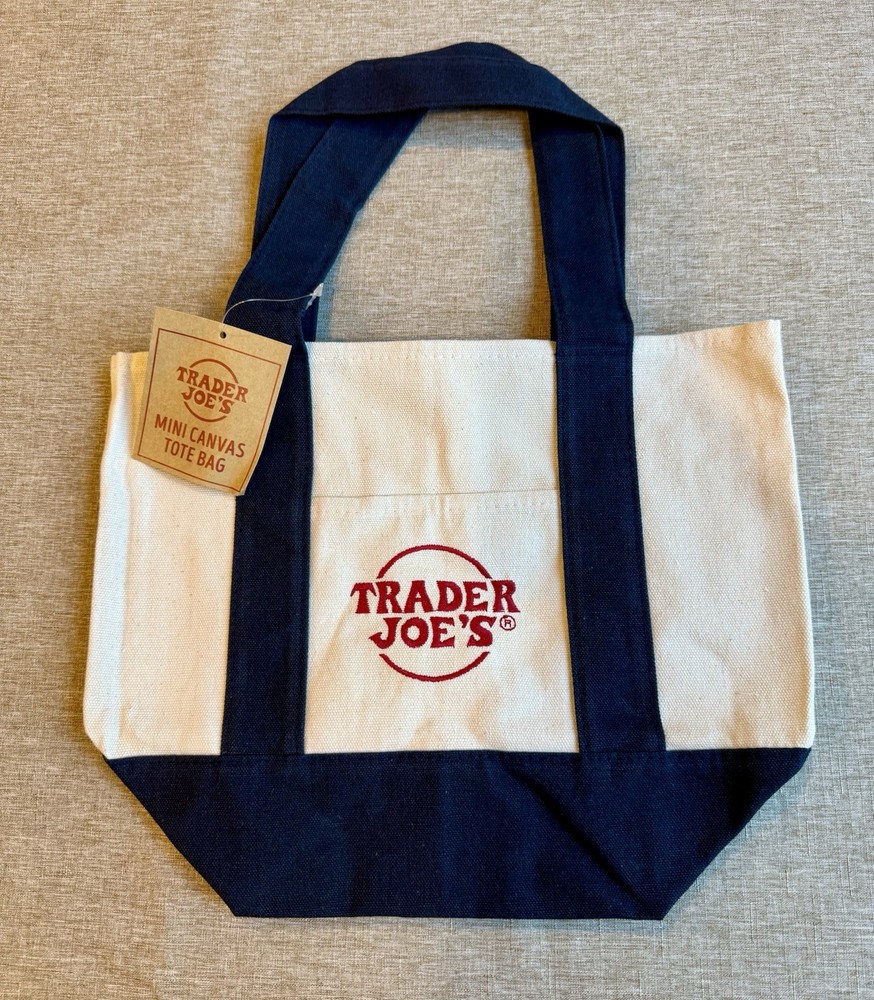 New Trader Joe’s Blue Mini Canvas Reusable Tote Bag Limited Edition Blue