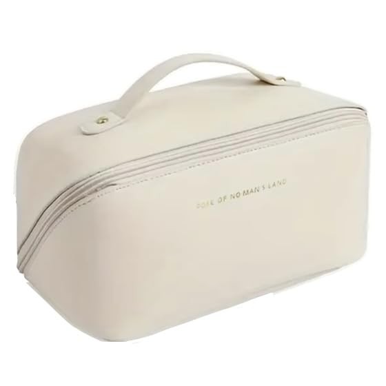 FEMMORA Fashion PU Leather Waterproof Travel Makeup Medium, Antique White