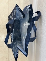 NAUTICAL Navy Blue ANCHOR Reusable Shopping Tote Bag Shoulder Bag 12″x12″ FOLDS
