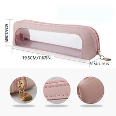 JMKEY Small Clear Makeup Bag, PU Leather Travel Brush Case Pink