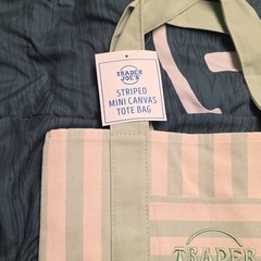 Set Of 2 Trader Joe’s Mini Pastel Canvas Tote Bag, Reusable Blue & GREEN